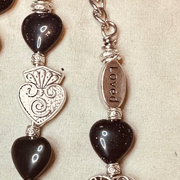 Silver Heart Keychain Bag Charm Glittery Blue Goldstone Hearts & 5 Silver Hearts - Picture 5 of 16